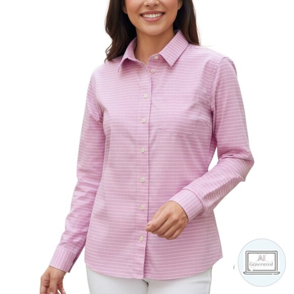 Duluth Womens Wrinklefighter Shirt Pink Stripe Bust Proof Button Stretch Size XS - Picture 1 of 14